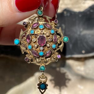 Antique Austro-Hungarian Silver Gilt Garnet Turquoise Mourning Locket Pendant