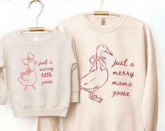 Matching Merry Mama Mini Goose Sweatshirt,Mommy and Me Christmas Outfits for Mom and Daughter,Cute Holiday Family Set,Xmas Girl Sweater