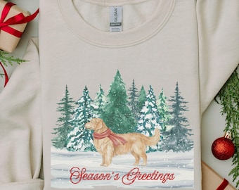 Golden Retriever Christmas Sweatshirt, Nostalgic Holiday Pullover, Vintage Christmas Dog Crewneck, Golden Mom Gift