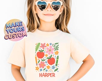 Girls Personalized School Tee,Custom Name Toddler Shirt,Back To School Gift,First Day Of School Outfit,Girls Back To School Coquette Top