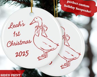 Custom Baby's First Christmas 2025 Ornament For Newborn, Personalized My 1st Christmas Goose Cottagecore Ornament, Baby Name Keepsake 2025