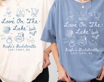 Love on the Lake Bachelorette Shirts,Custom Camp Bach Party Shirts,Trendy Coquette Bride Tee,Coastal Bachelorette Shirt,Camping Bach Gifts