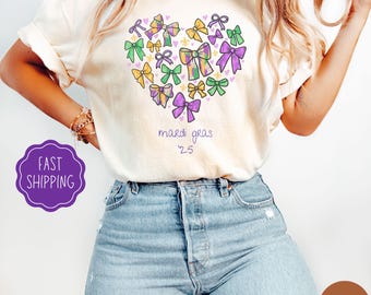 Mardi Gras Coquette Bow Shirt, Womens Mardi Gras Party TShirt,Fat Tuesday Carnival Top,Cute Festival Tee for Women,Mardi Gras Sweatshirt