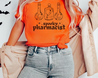 Halloween Pharmacy Shirt, Pharmacist Gift, Pharmacy Student, Coworker TShirt, Pharmacy School Graduation, Spooky Pharmacist, Celestial Tee