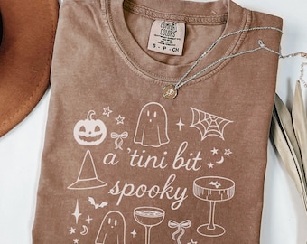 A Tini Bit Spooky Halloween Shirt, Halloween Doodle Espresso Martini Shirt, Martini Lover Gift,Womens Trendy Halloween Tee,Vintage Halloween