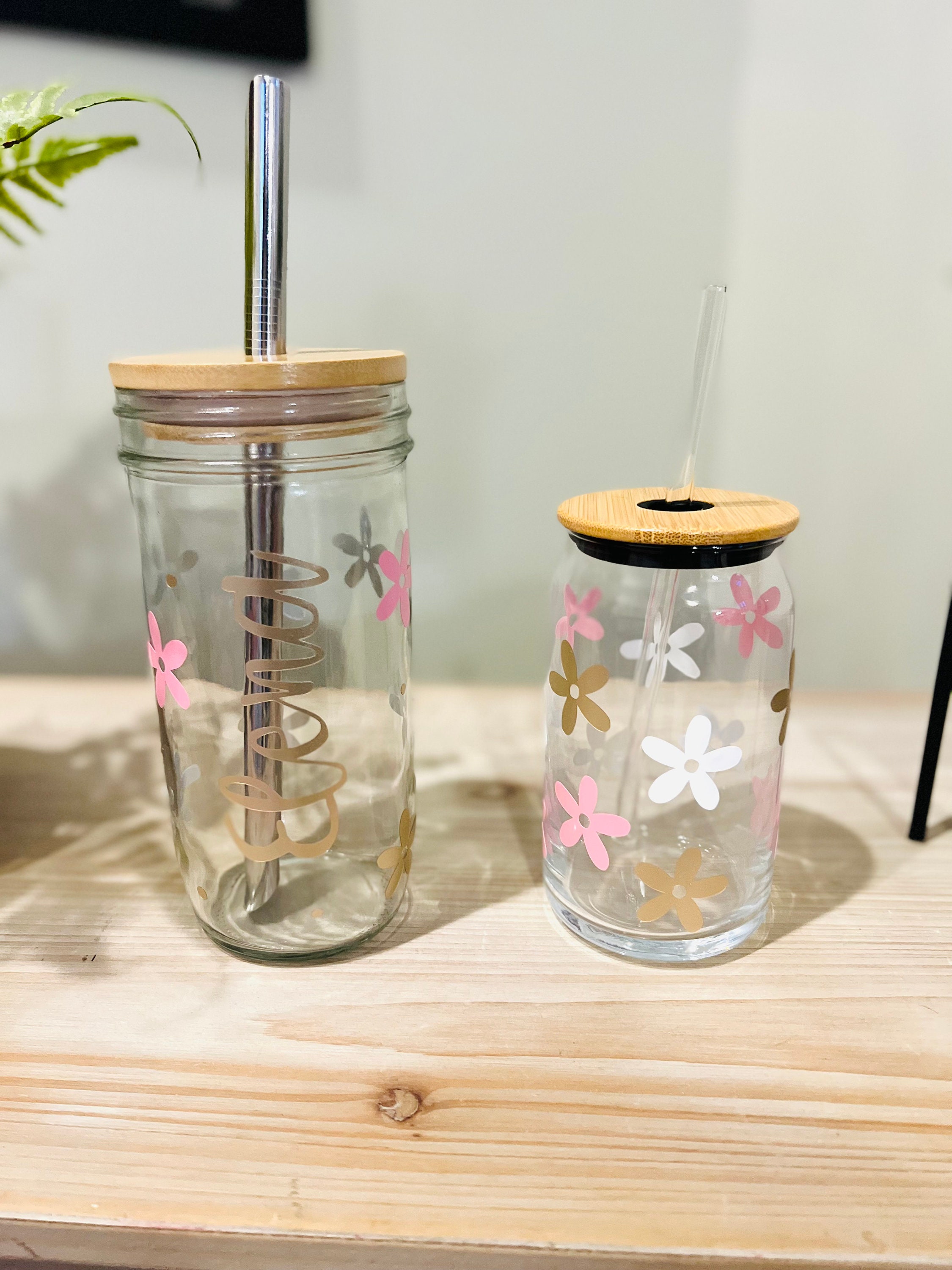 Glass Cups with Lids and Glass Straws with Design 4pcs Set - 16oz Cute Iced  Coffee Sublimation Glass…See more Glass Cups with Lids and Glass Straws