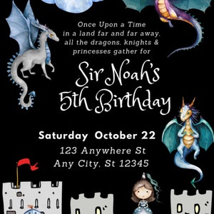 Knight & Dragons Theme Birthday Invitation