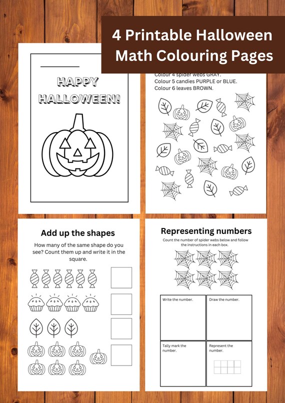 Printable Fall and Halloween Math Pages Colouring Pages for - Etsy