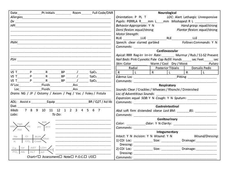Nurse Assessment Cheat Sheet - Etsy