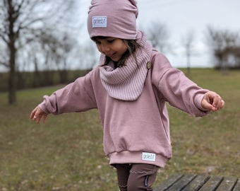 Farbwahl Leichter Oversized Hoodie - Pullover - Sweater - Rippjersey - Spitze - Mädchen - Baby - Kinderkleidung