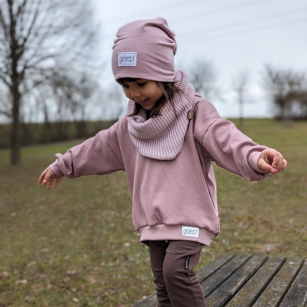 Farbwahl Leichter Oversized Hoodie - Pullover - Sweater - Rippjersey - Spitze - Mädchen - Baby - Kinderkleidung