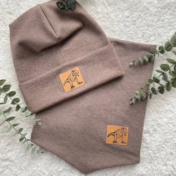 Hipster beanie and triangle loop - dinosaur label as desired - choice of colors - early year - transition - summer sweat - boy - girl - unisex