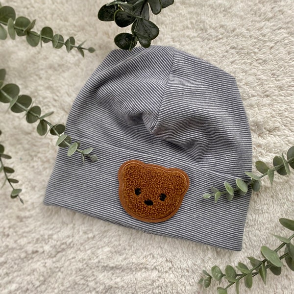 Hipster Beanie Bär- Feinstrick - Ringel - Kind - Unisex - Junge - Mädchen - Mütze