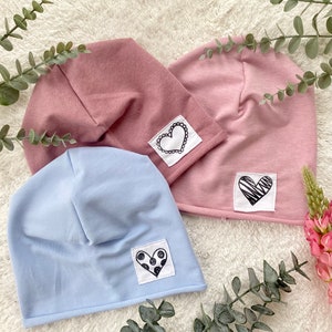 Thin summer beanie - used look label - heart - choice of colors - basic - summer sweat - girls - children's clothing