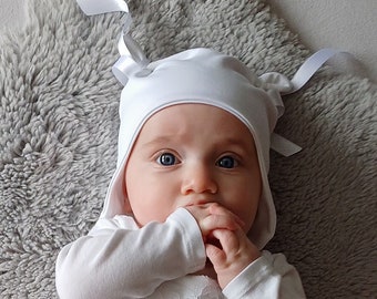 Taufe - Jersey - Sweat - Ohrenmütze - Mütze mit Ohren - Baby Mütze - Sturmmütze