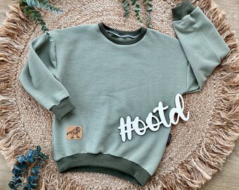 Oversized Sweater - DINO Label Selection - Cross Rib - Boy - Khaki - Baby - Children's Clothing