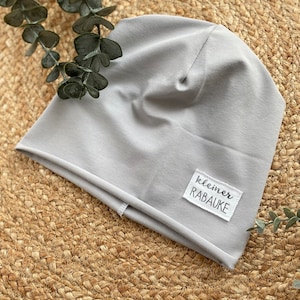 Dünne Used Look Label Beanie Sommer Beanie Baumwolljersey Farbwahl Wunsch Label Mädchen Junge Unisex Bild 1