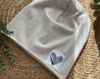 Dünne Sommer Beanie - Used Look Label - Herz - Farbwahl - Baumwolljersey - Basic - Mädchen - Kinderkleidung