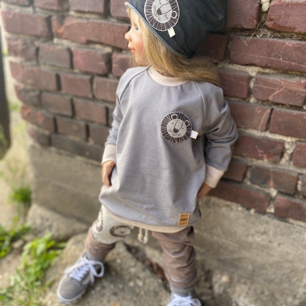 Lockeres Bio Longsleeve - Long -  Jersey - Shirt - Basic - Ringel - Löwe - Junge - Mädchen - Kind - Baby - Kinderkleidung