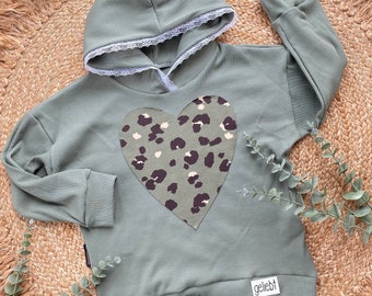 Lightweight oversized hoodie - lace - rib jersey - big heart - leo - heart - girls - baby - children's clothing