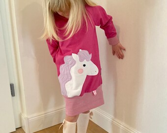 Jeansoptik Sweatkleid - Hoodiekleid - Kleid - Traumpferdchen - Pferd - Mädchen - Kind - Kinderkleidung