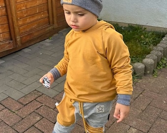 Basic Hoodie - Zwergenkapuze - Jeansoptik Sweat - Sommersweat - Senf - Junge - Mädchen - Baby - Pullover - Kinderkleidung