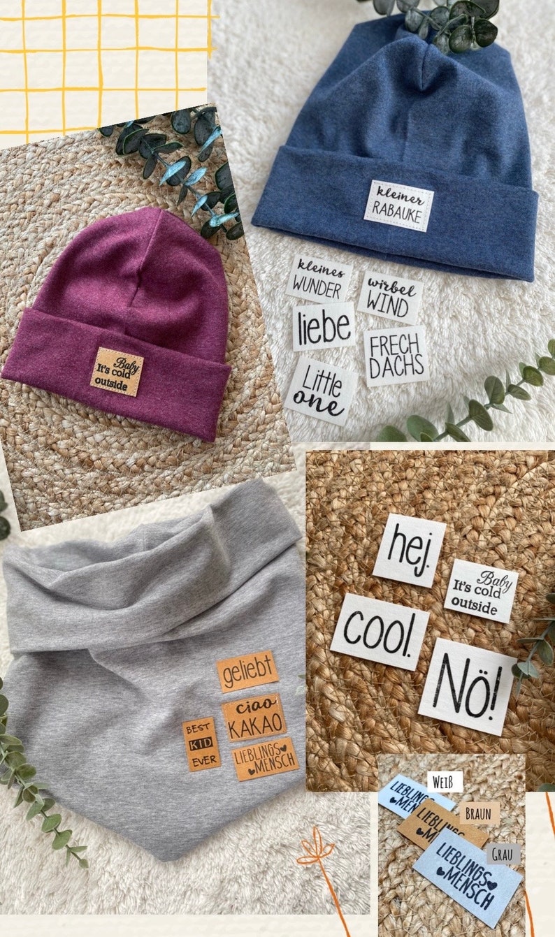 Hipster Beanie Dreieckloop Feinstrick Lieblingsmensch, Ciao KAKAO und weitere Label zur Auswahl Farbwahl Junge Mädchen Unisex Bild 5