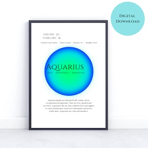 Aquarius poster, zodiac poster, astrological wall art, aura poster, aura gradient poster, birthday present, DIGITAL DOWNLOAD