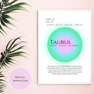 Taurus poster, zodiac poster, astrological wall art, aura poster, aura gradient poster, birthday present, DIGITAL DOWNLOAD