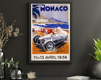 Monaco Grand Prix 1936 Vintage Racing Poster – Retro Motorsport Wall Art Print