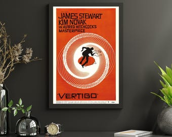 Vintage Vertigo Movie Poster Digital Download – Alfred Hitchcock 1958 Film Art Print