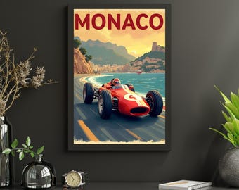 Monaco Grand Prix Vintage Racing Poster – Classic F1 Coastal Print