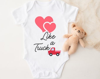 Heart Like a Truck Baby Bodysuit | Valentines Day Onesie Baby Girl Baby Boy