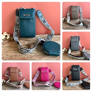 Handytasche Handyhülle zum Umhang Umhängetasche Crossbody Geldbörse Portemonnaie 2 in 1  Veganleder Taschenriemen Geschenk für Sie