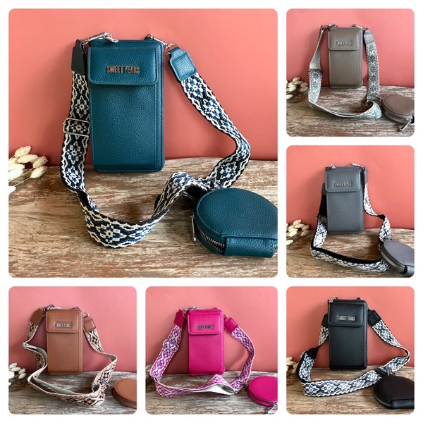 Handytasche Handyhülle zum Umhang Umhängetasche Crossbody Geldbörse Portemonnaie 2 in 1  Veganleder Taschenriemen Geschenk für Sie