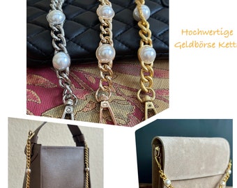 Handbag Chain Metal Faux Pearl Clutch Chain, Alloy Metal Shoulder Handbag Strap Purse Chain Bag Accessories Gift for Her