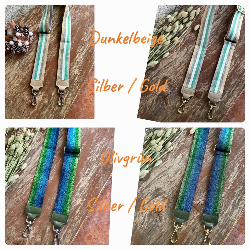 Patterned bag straps, shoulder strap, shoulder strap, wide shoulder strap, glitter with silver_gold-colored fasteners image 3