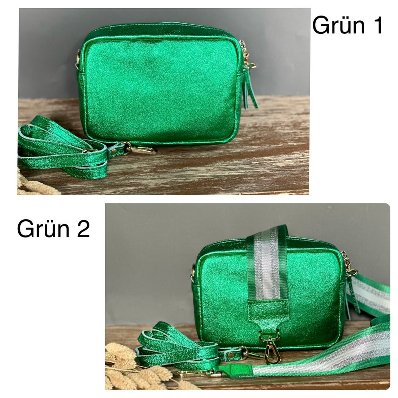 Metallic echt lederen schoudertas crossbody schoudertas mobiele telefoon tas reisriemtas met gouden rits Italië cadeau voor haar afbeelding 4