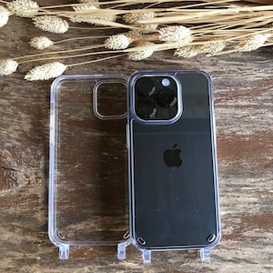 Étui transparent pour téléphone portable avec œillets intégrés, étui pour chaîne de téléphone portable TRANSPARENT, étui iPhone pour chaîne de téléphone portable avec œillets fermement intégrés