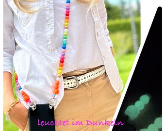 Collar bohemio para teléfono, correa para teléfono, llavero, collar de cuentas, correa para el hombro, cuentas de madera de colores, cuentas de silicona luminosas, 130, regalo para ella