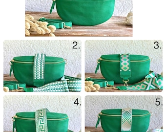 Sac banane vert cuir nappa sac ceinture sac à bandoulière crossbody avec bretelles interchangeables à motifs cadeau mousqueton couleur or pour elle