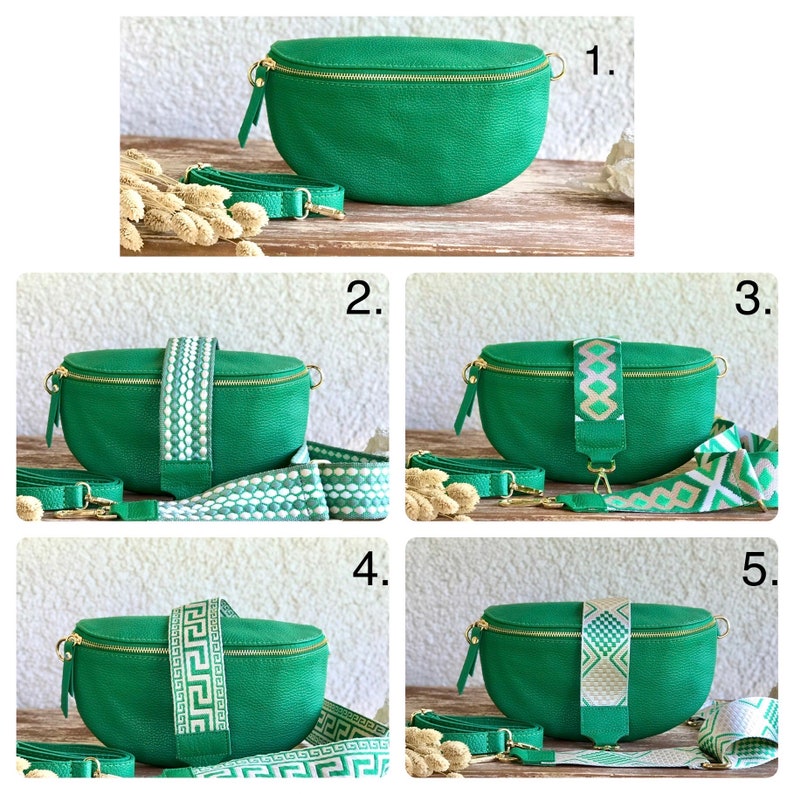Sac banane vert cuir nappa sac ceinture sac à bandoulière crossbody avec bretelles interchangeables à motifs cadeau mousqueton couleur or pour elle image 1