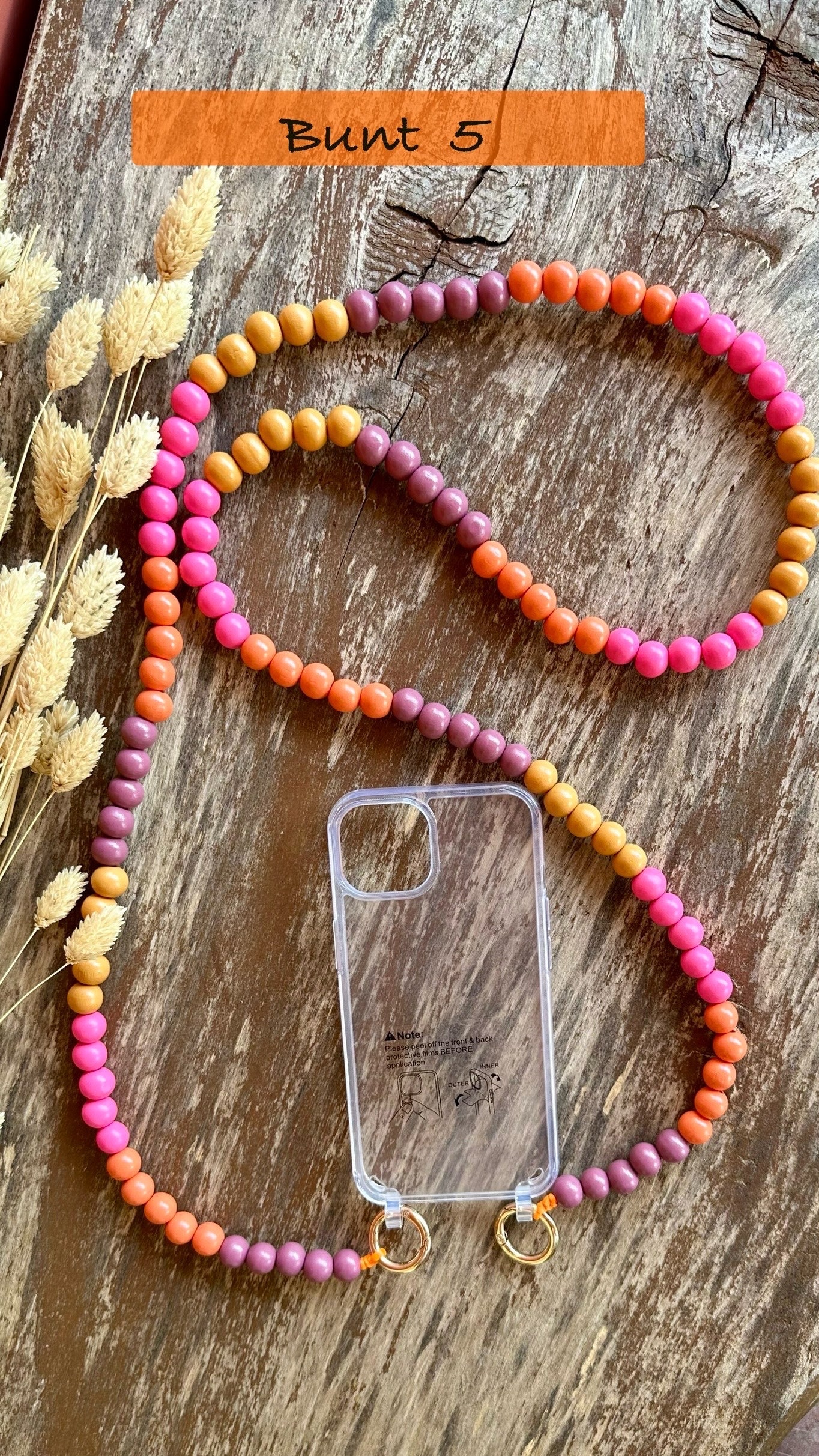 Boho Crossbody Cell Phone Chain Cell Phone Strap Keychain Pearl Necklace Shoulder Strap Wooden Beads with Buddha Heads Ladies Gift for Her