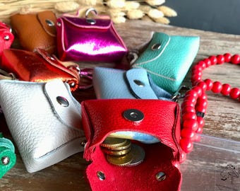 Mini leather bag | Pendant cell phone chain, cell phone bag, bag charm & key ring | Coin bag made of metallic leather | Handmade in Italy