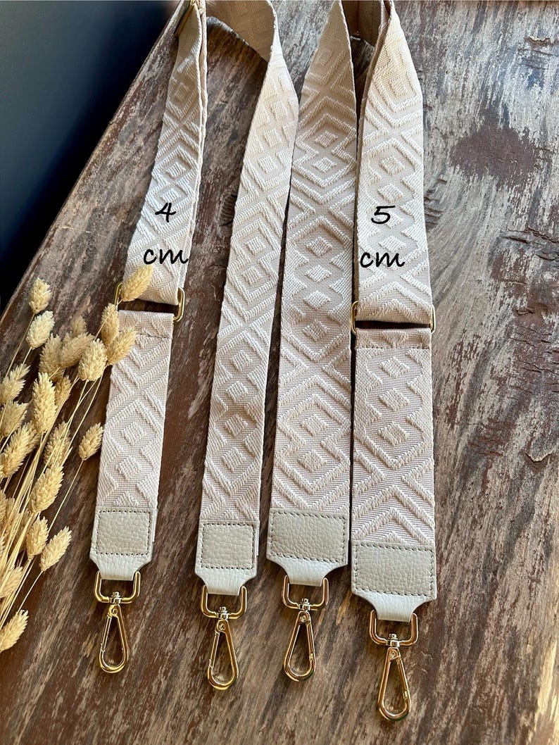 Solid color patterned retro bag straps, shoulder strap, wide shoulder strap 4 cm 5 cm, silver-gold hardware, gift for her image 2