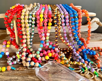 Mobile phone chain made of wooden beads to hang around your neck, mobile phone strap, key ring, pearl necklace, shoulder strap, wooden beads, boho style, gift for her