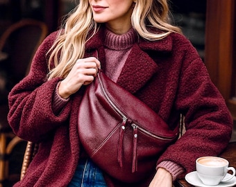 Extra-large XXL fanny pack made of Italian nappa leather – crossbody belt bag with leather strap – gift for women – genuine leather shoulder bag