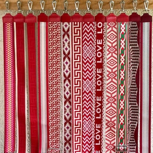 Bandoulière de sac à motifs, bandoulière large, rouge foncé, rouge foncé, mousqueton argenté, cadeau de fête des mères pour elle
