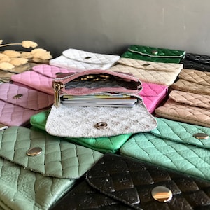 Mini wallets Mini wallet women handmade with coin pocket Coin purse Real leather Metallic leather sparkling Gift for her