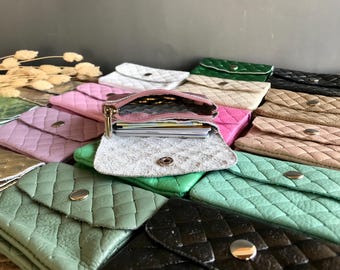 Mini wallets, mini purses for women, handmade with coin compartment, coin purse, genuine leather, metallic leather, sparkling, gift for her